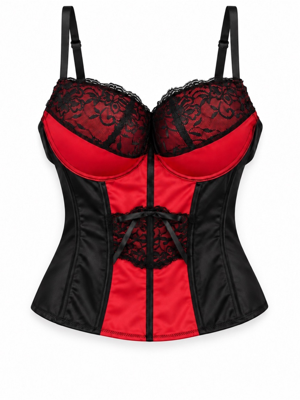 Spirit Halloween Red Black Lace Corset Bustier XL NWT
